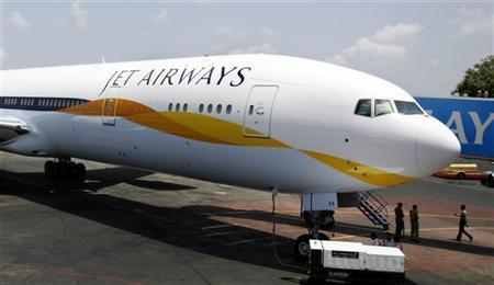 A newly acquired Jet Airways Boeing 777-300ER aircraft sits on the tarmac at Mumbai airport