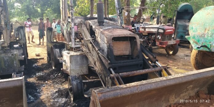 Maoists torch five vehicles used for construction work in Kalahandi District