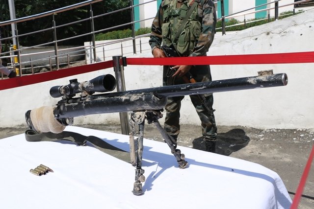 The US made sniper rifle M24 that was recovered by security forces during raids at terror hideouts along the Amarnath Yatra route, in Srinagar on Aug 2, 2019 Pak Army mine, sniper rifle found on Amarnath Yatra route