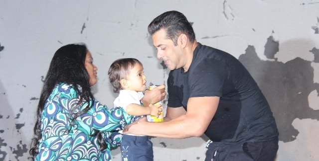 Actor Salman Khan, Arpita Khan Sharma along with her son Ahil during the launch of Being Human electric bicycles in Mumbai on June 5, 2017. Salman attends Ganesh Utsav at sister Arpita's home with family