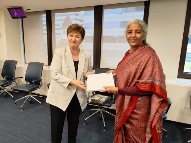 India FM With IMF MD Nirmala Sitharaman Meets IMF MD Kristalina Georgieva